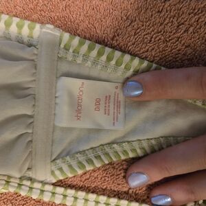 Xhilaration Green and White Striped Bikini Top